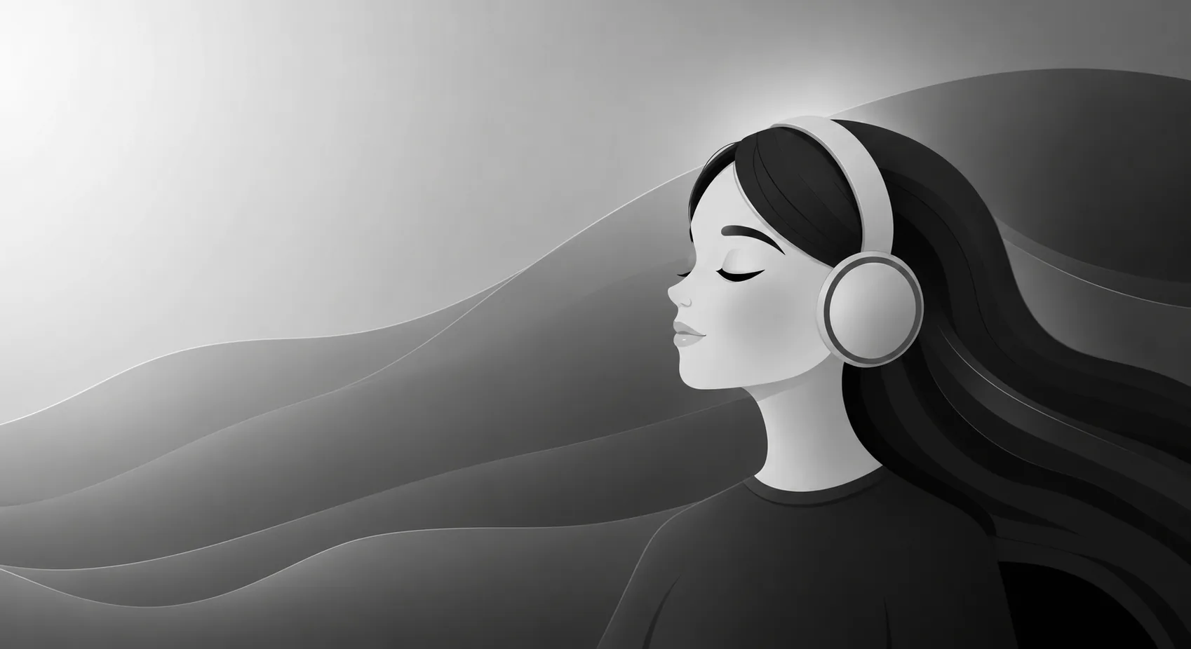 Woman listening to music through headphones